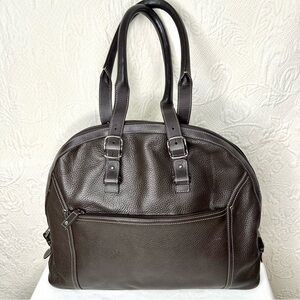 Levenger Pebbled Leather Large Brown Rounded Top Shoulder Bag